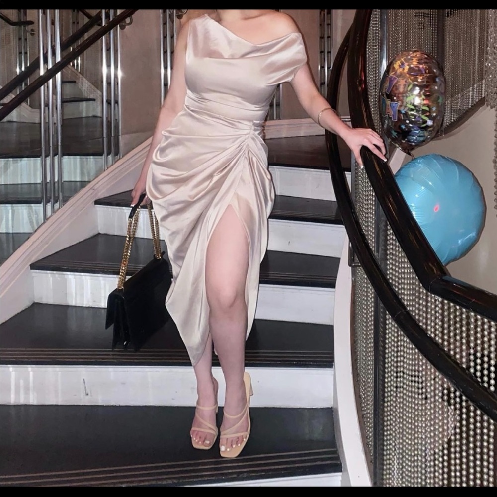 Pretty Little Thing Champagne Satin Dress